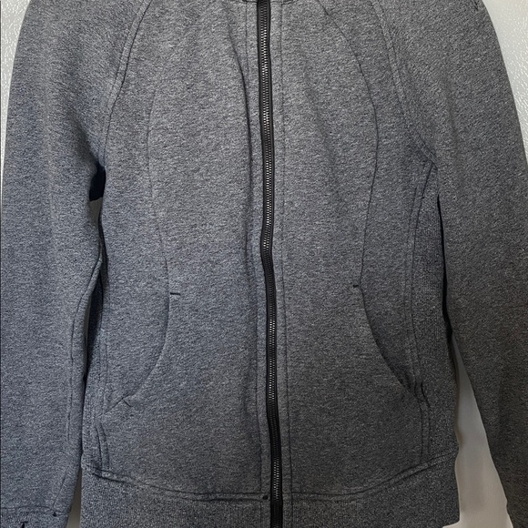 Lululemon Women’s Size 6 Gray Scuba Zip Up Hoodie Thumbholes Logo - Picture 3 of 10
